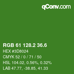 カラーコード: RGB 61 128.2 36.6 | qconv.com