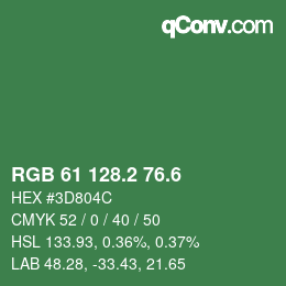 カラーコード: RGB 61 128.2 76.6 | qconv.com