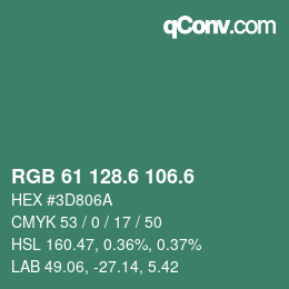 カラーコード: RGB 61 128.6 106.6 | qconv.com
