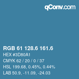 カラーコード: RGB 61 128.6 161.6 | qconv.com