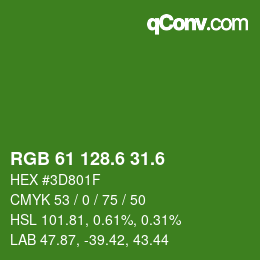 カラーコード: RGB 61 128.6 31.6 | qconv.com