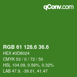 カラーコード: RGB 61 128.6 36.6 | qconv.com