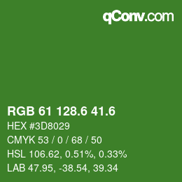 カラーコード: RGB 61 128.6 41.6 | qconv.com
