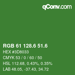 カラーコード: RGB 61 128.6 51.6 | qconv.com
