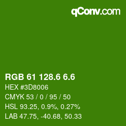 カラーコード: RGB 61 128.6 6.6 | qconv.com