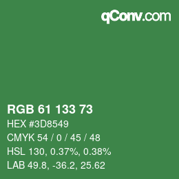 カラーコード: RGB 61 133 73 | qconv.com