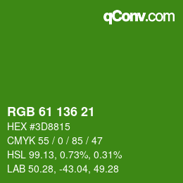 Color code: RGB 61 136 21 | qconv.com