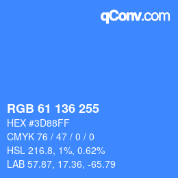 Color code: RGB 61 136 255 | qconv.com