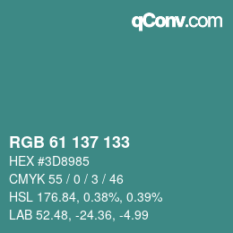Farbcode: RGB 61 137 133 | qconv.com
