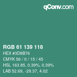 Color code: RGB 61 139 118 | qconv.com