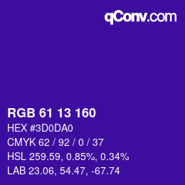 Color code: RGB 61 13 160 | qconv.com