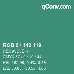 カラーコード: RGB 61 142 119 | qconv.com