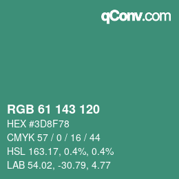 颜色代码: RGB 61 143 120 | qconv.com