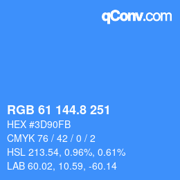 カラーコード: RGB 61 144.8 251 | qconv.com