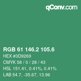 カラーコード: RGB 61 146.2 105.6 | qconv.com