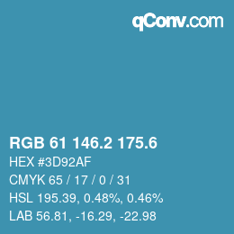 カラーコード: RGB 61 146.2 175.6 | qconv.com