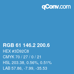 カラーコード: RGB 61 146.2 200.6 | qconv.com