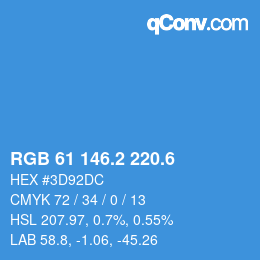 カラーコード: RGB 61 146.2 220.6 | qconv.com