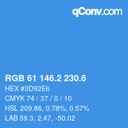 カラーコード: RGB 61 146.2 230.6 | qconv.com