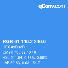 カラーコード: RGB 61 146.2 240.6 | qconv.com