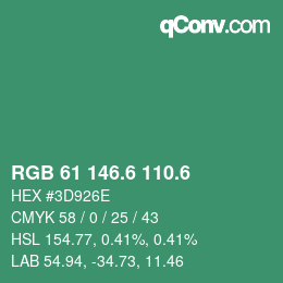 カラーコード: RGB 61 146.6 110.6 | qconv.com