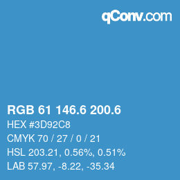 カラーコード: RGB 61 146.6 200.6 | qconv.com
