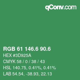 カラーコード: RGB 61 146.6 90.6 | qconv.com