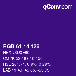 カラーコード: RGB 61 14 128 | qconv.com