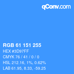 カラーコード: RGB 61 151 255 | qconv.com