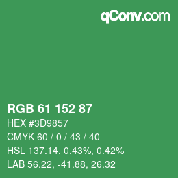 カラーコード: RGB 61 152 87 | qconv.com