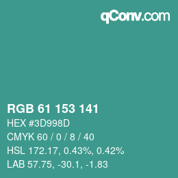 カラーコード: RGB 61 153 141 | qconv.com