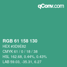 カラーコード: RGB 61 158 130 | qconv.com