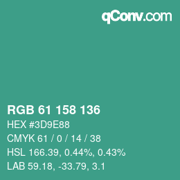 カラーコード: RGB 61 158 136 | qconv.com