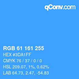 Color code: RGB 61 161 255 | qconv.com