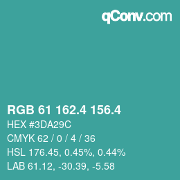 カラーコード: RGB 61 162.4 156.4 | qconv.com