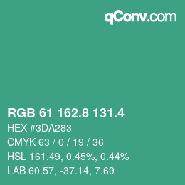 カラーコード: RGB 61 162.8 131.4 | qconv.com