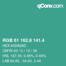 カラーコード: RGB 61 162.8 141.4 | qconv.com