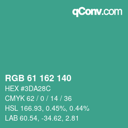 Color code: RGB 61 162 140 | qconv.com