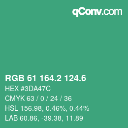 カラーコード: RGB 61 164.2 124.6 | qconv.com