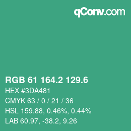 カラーコード: RGB 61 164.2 129.6 | qconv.com