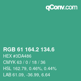 カラーコード: RGB 61 164.2 134.6 | qconv.com