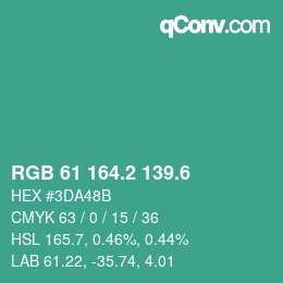 カラーコード: RGB 61 164.2 139.6 | qconv.com