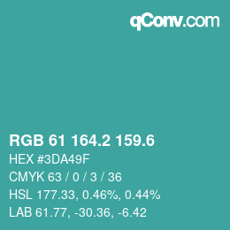 カラーコード: RGB 61 164.2 159.6 | qconv.com