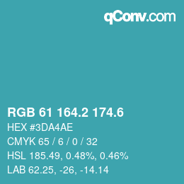 カラーコード: RGB 61 164.2 174.6 | qconv.com