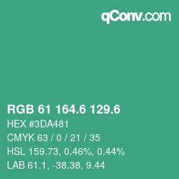 カラーコード: RGB 61 164.6 129.6 | qconv.com