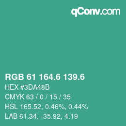 カラーコード: RGB 61 164.6 139.6 | qconv.com