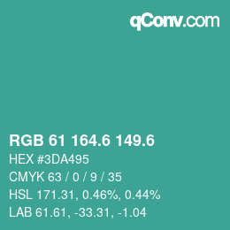 カラーコード: RGB 61 164.6 149.6 | qconv.com