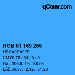 颜色代码: RGB 61 169 255 | qconv.com
