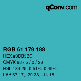 カラーコード: RGB 61 179 188 | qconv.com