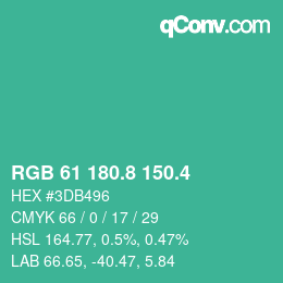カラーコード: RGB 61 180.8 150.4 | qconv.com